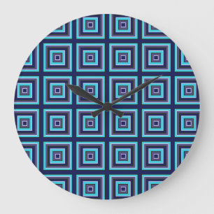 Square Prisms Navy Turquoise Purple Green White Large Clock