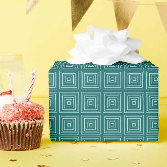 Square Prisms Turquoise White  Wrapping Paper (Birthday Party)