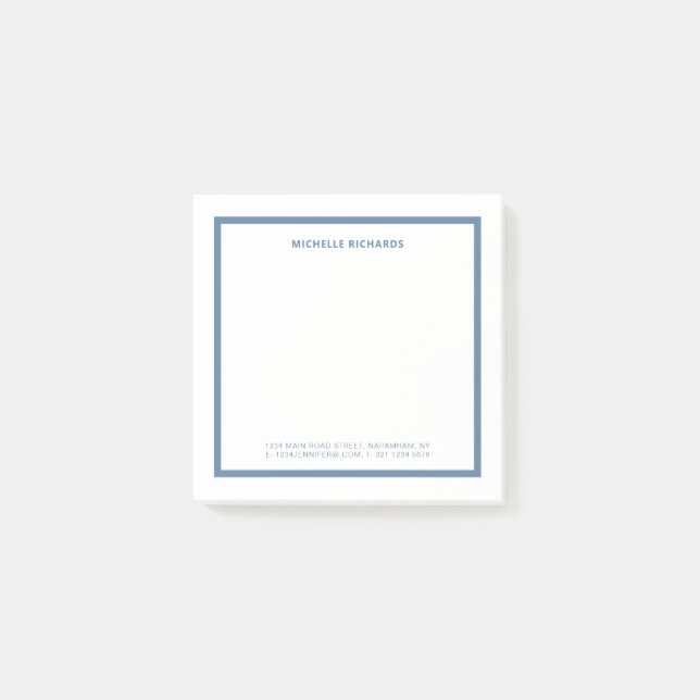 Square Professional Dusty Blue Border Stationery Post-it Notes (Front)