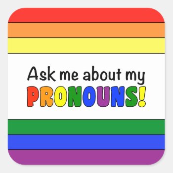 Square Pronouns Sticker (rainbow) by OllysDoodads at Zazzle