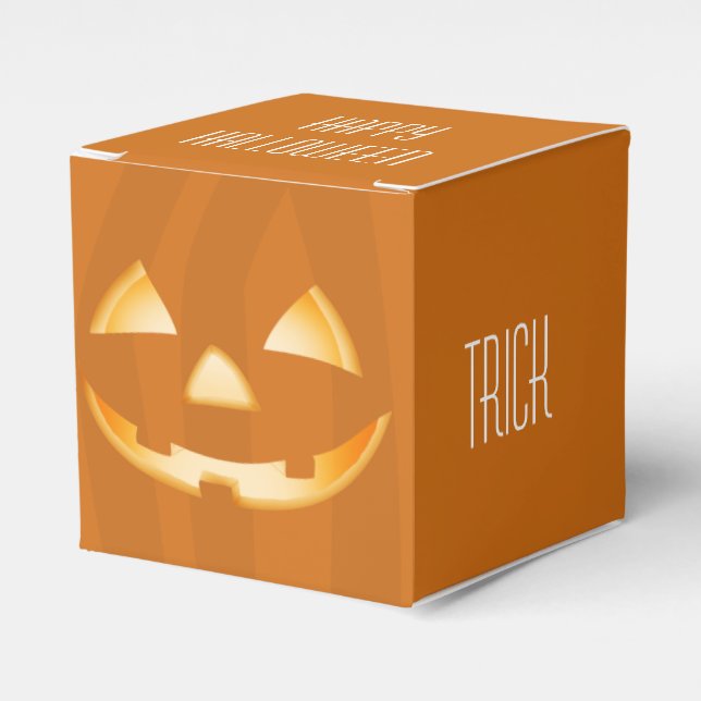 Square Pumpkin Halloween Favor Box -Trick or Treat (Front Side)