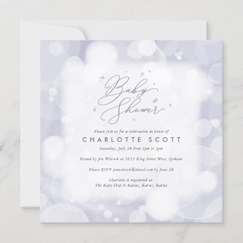 Square PurpleLilac Bubbles Baby Shower Invitation