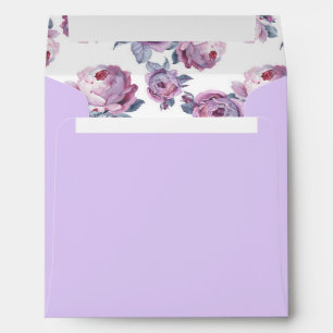 Square Purple Peony Wedding Return Address Envelope
