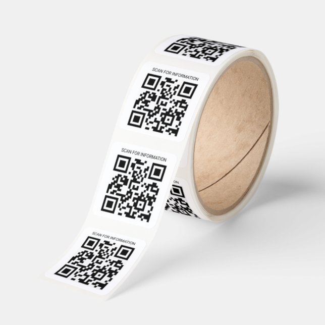 Square QR Code Roll of Stickers with Custom Text (Roll)