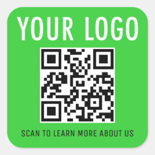 Square QR Code Stickers Company Logo Lime Green