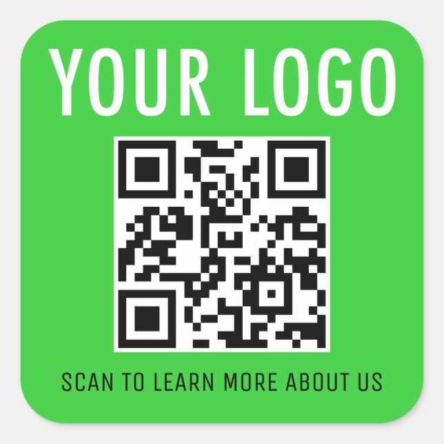 Square QR Code Stickers Company Logo Lime Green (Front)