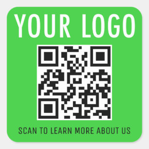 Square QR Code Stickers Company Logo Lime Green
