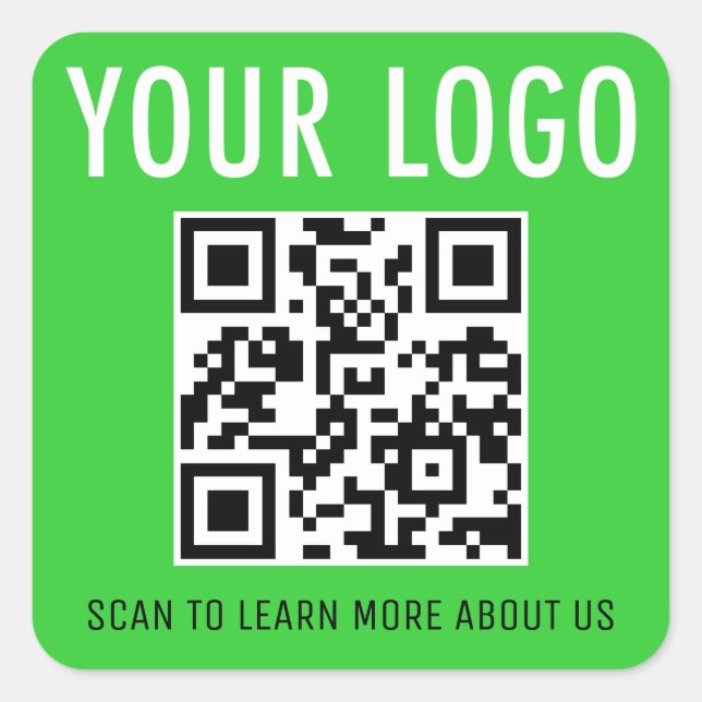 Square QR Code Stickers Company Logo Lime Green (Front)