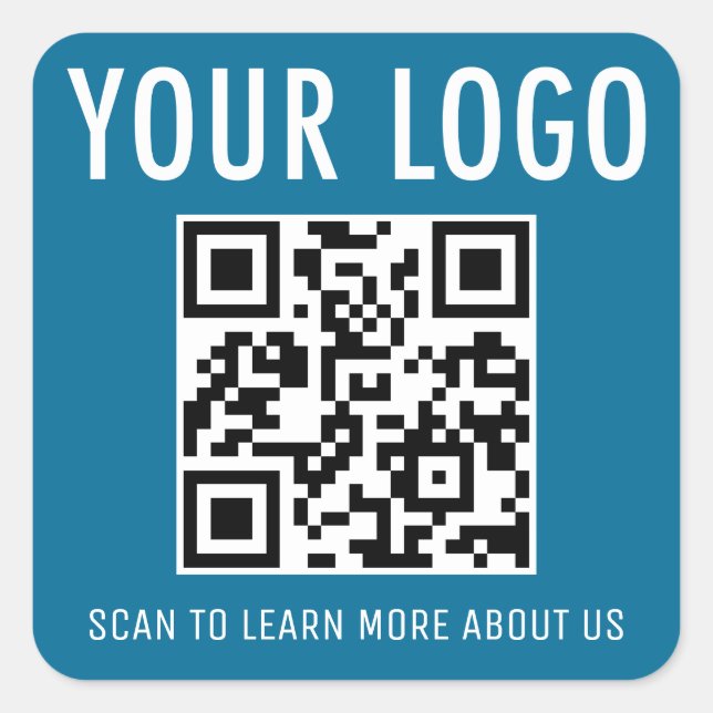 Square QR Code Stickers Custom Logo Ocean Sea Blue (Front)