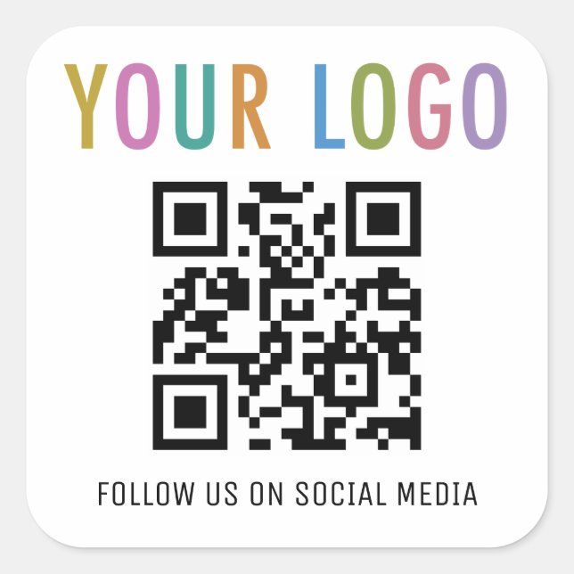 Square QR Code Stickers with Logo Social Media (Front)