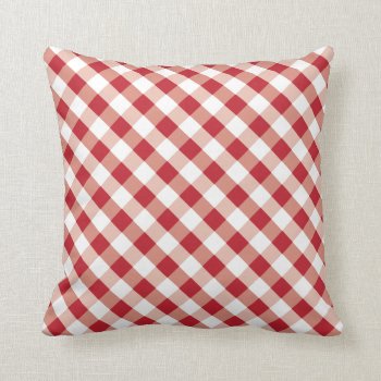 Square Red And White Gingham Pattern Pillow by RelevantTees at Zazzle