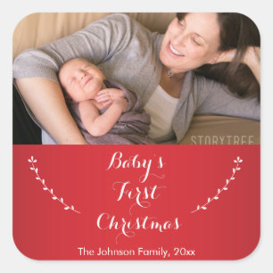 Square Red Baby's First Christmas Photo Stickers