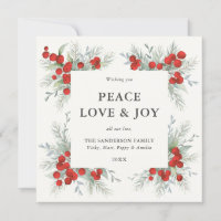 Square Red Berries Border Peace Love   Joy Holiday