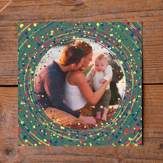  Square Red Green Yellow Photo Happy New Year Holiday Card (Creator Uploaded)