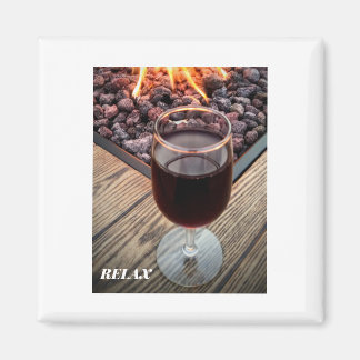 SQUARE REFRIGERATOR MAGNET WINE GLASS FIRE PIT