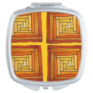 square retro Art Deco brown and mustard Mirror For Makeup