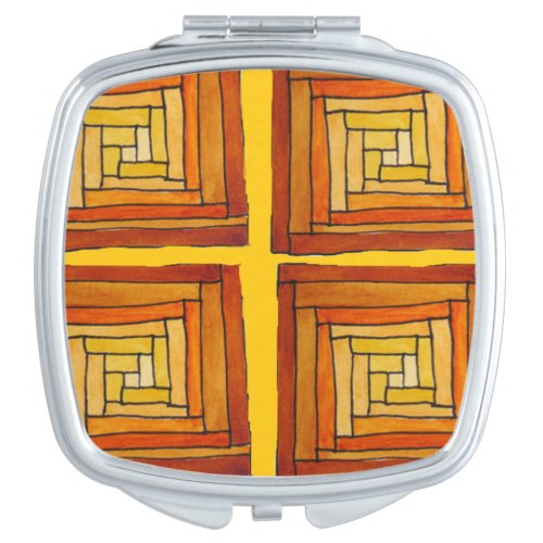 square retro Art Deco brown and mustard Mirror For Makeup