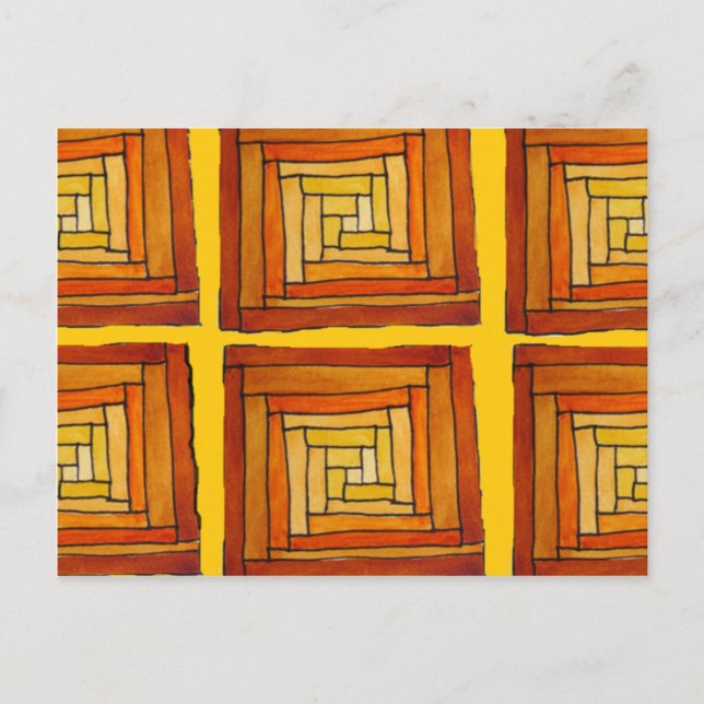 square retro art deco brown pattern postcard (Front)