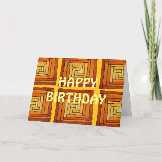 square retro brown yellow Happy Birthday Card (Front)
