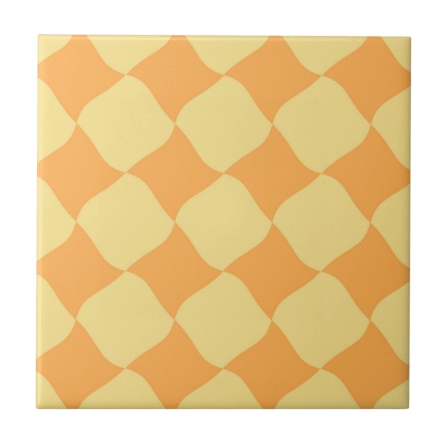 Square Retro Vintage Yellow Pattern  Ceramic Tile (Front)