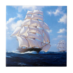 Square rigged ship at sea ceramic tile