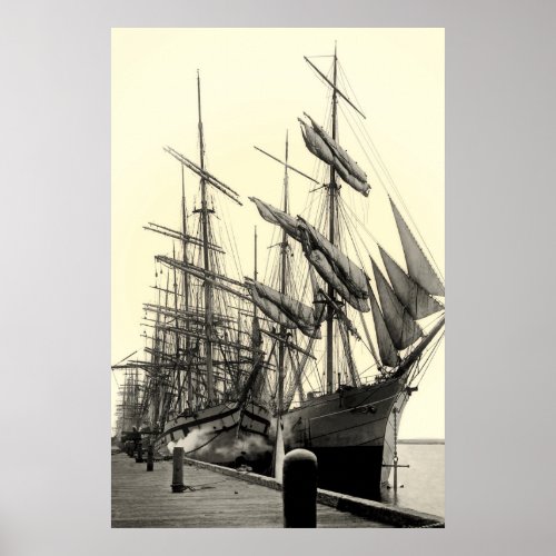 Square_Rigged Ships at the Wharf Poster