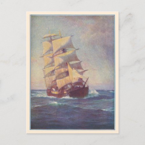 Square Rigger Ship Illustration Postcard