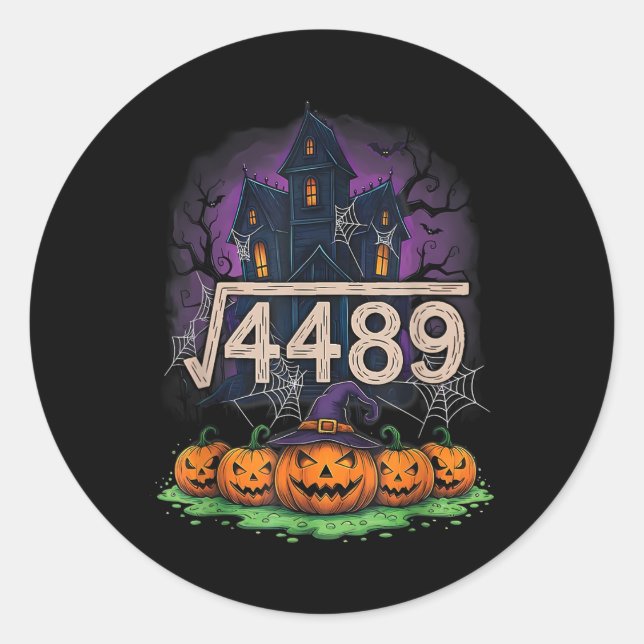 Square Root 4489 Funny Halloween Meme 67 Math Teac Classic Round Sticker (Front)