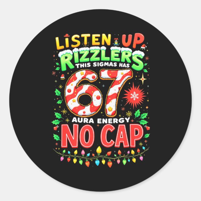 Square Root 4489 Six Seven Christmas Funny 67 Meme Classic Round Sticker (Front)