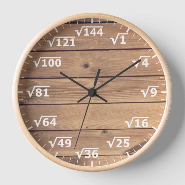 Square Root Clock - Faux Wood Math Clock (Front)