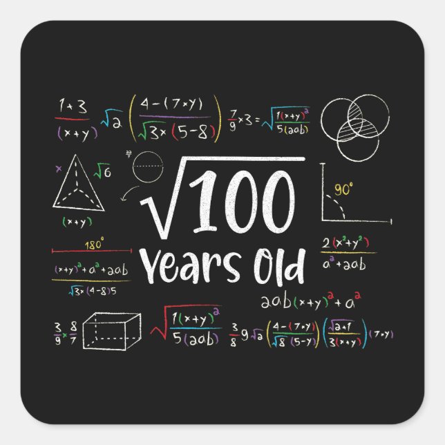 Square Root of 100 10th Birthday 10 Year Old Gifts Square Sticker (Front)