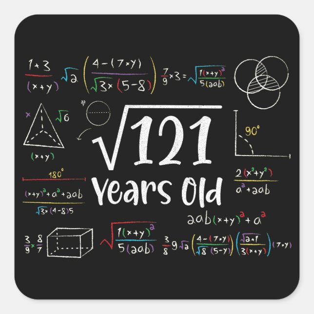 Square Root of 121 11th Birthday 11 Year Old Gifts Square Sticker (Front)