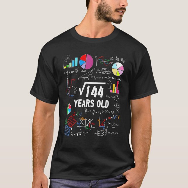 Square Root Of 144 12th Birthday 12 Year Old Math  T-Shirt (Front)