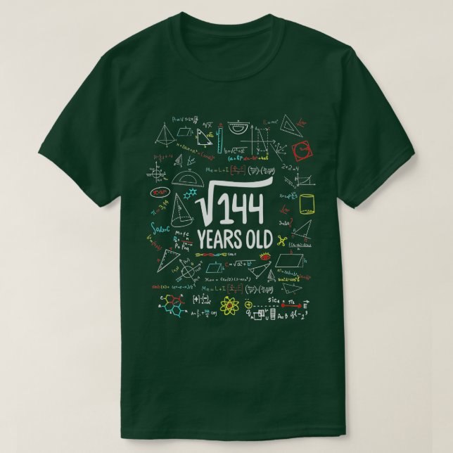 Square Root of 144 12th Birthday 12 Years Old Math T-Shirt (Design Front)