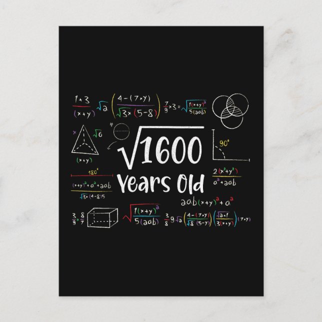 Square Root of 1600 40th Birthday 40 Year Old Gift Postcard (Front)