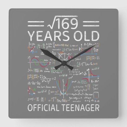 Square Root Of 16913 Years Old Official Teenager Square Wall Clock