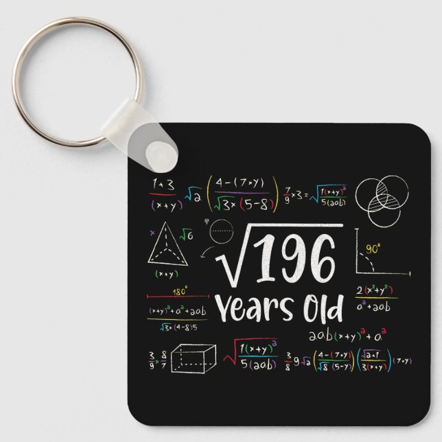 Square Root of 196 14th Birthday 14 Year Old Gifts Keychain (Front)
