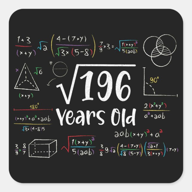 Square Root of 196 14th Birthday 14 Year Old Gifts Square Sticker (Front)