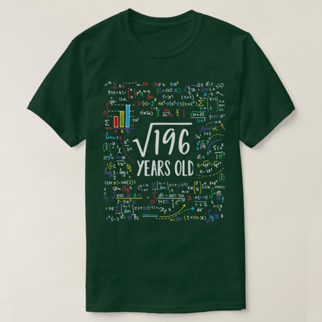 Square Root Of 196 14th Birthday 14 Year Old Gifts T-Shirt (Design Front)
