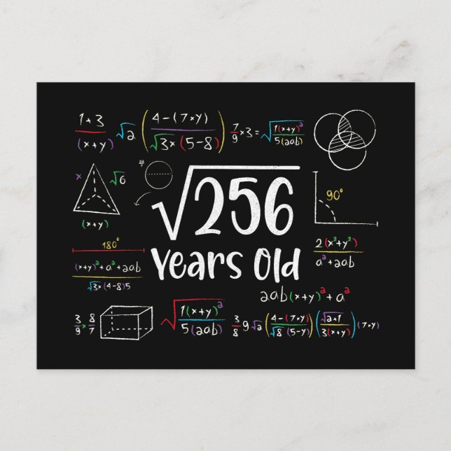 Square Root of 256 16th Birthday 16 Year Old Gifts Holiday Postcard (Front)