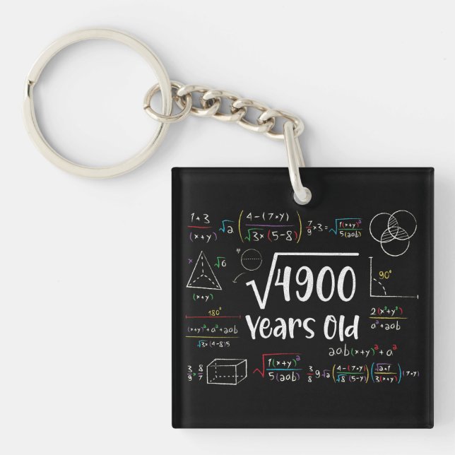 Square Root of 4900 70th Birthday 70 Year Old Gift Keychain (Front)