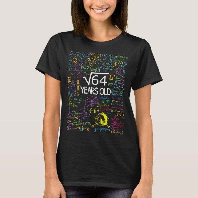 Square Root Of 64 8th Birthday 8 Year Old Math Bda T-Shirt (Front)