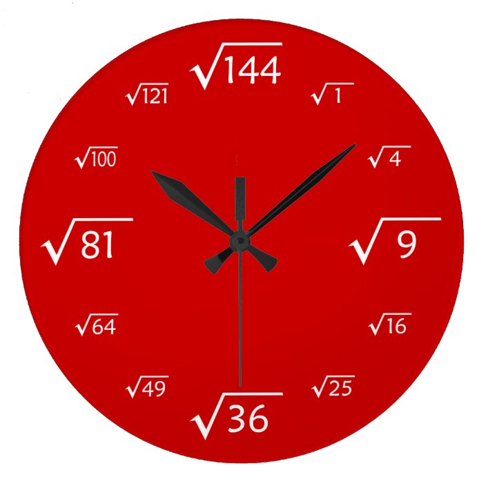 Square Root Wall Clock (Red/White)