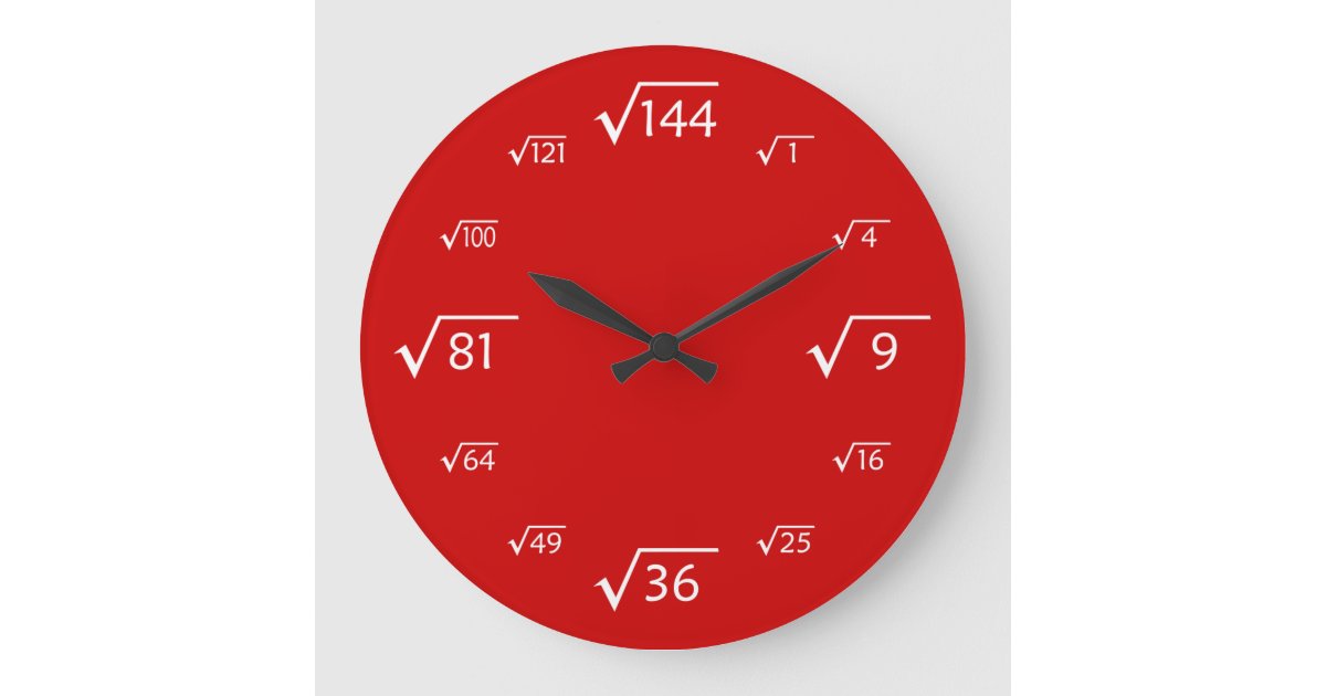 Square Root Wall Clock (Red/White) Zazzle