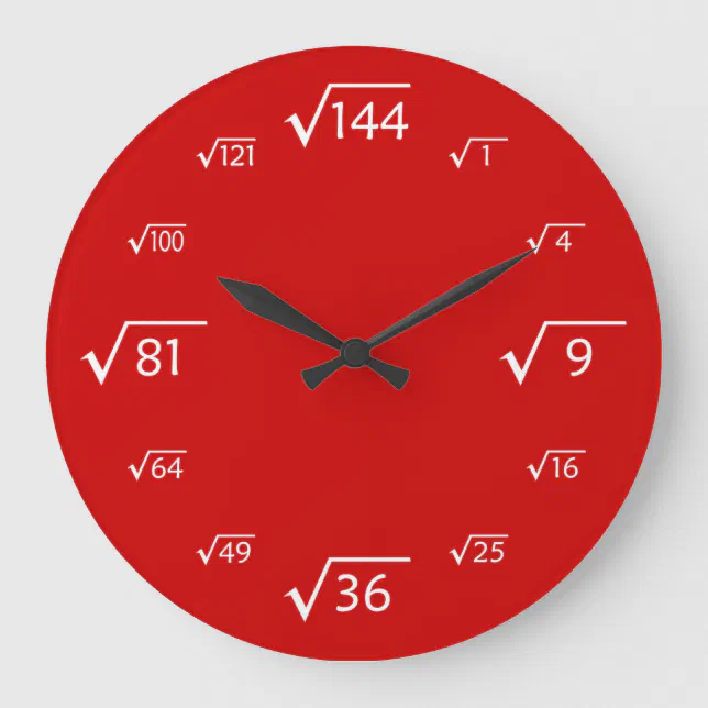 Square Root Wall Clock (Red/White) Zazzle