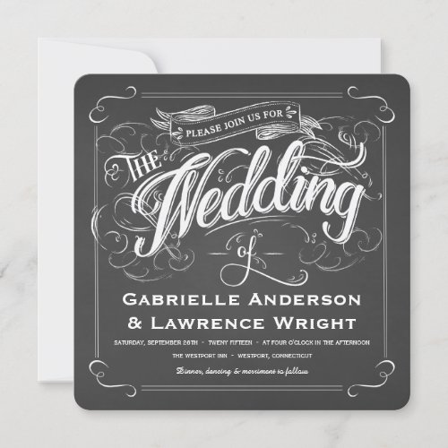 Square Rustic Chalkboard Art Wedding Invitations