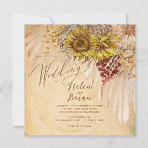Square Rustic Sunflower Wedding Invitation