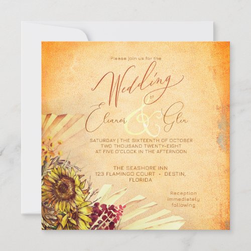 Square Rustic Sunflower Wedding Invitation