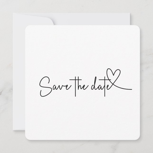 Square Save the Date Rounded Corner Script Heart Invitation (Front)