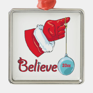 Square Shaped Believe Metal Ornament